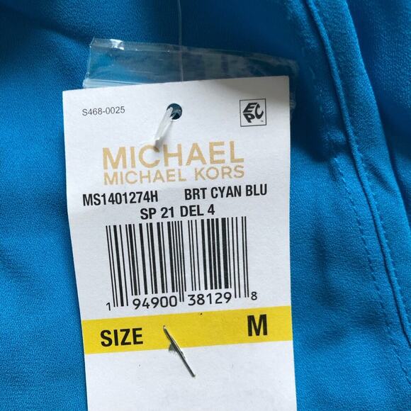 Michael Michael Kors D-Ring Handkerchief-Hem Top Size Medium Blue NWT - Picture 7 of 8